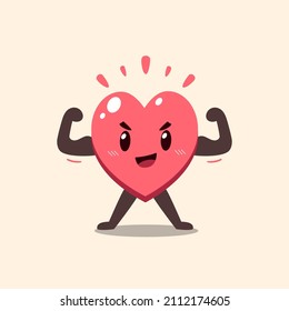 Caricatura vectorial lindo fuerte personaje de corazón para el diseño.