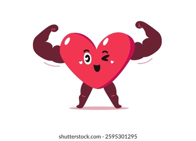 Vector cartoon cute strong heart character for design.
