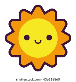 Vector Cartoon Cute Sun Smiling Isolated On White Background