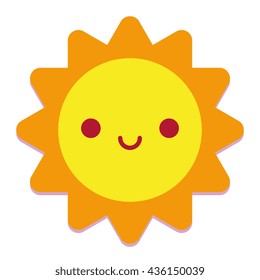 Vector Cartoon Cute Sun Smiling Isolated On White Background