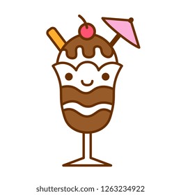 Vector Cartoon Cute Sundae Icon Isolated On White Background