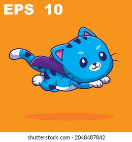 vector cartoon of a cute super hero cat Doodle vector illustration of funny cat in super hero costume. Can be used for t-short print, poster or card