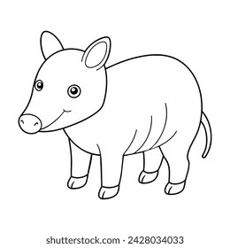 Vector cartoon cute Tapir coloring page for kids.