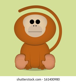 Vector Cartoon Cute Titi Monkey Sitting Isolated