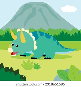 Vector cartoon cute triceratops dinosaur by Lodod