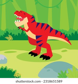 Vector cartoon cute Tyrannosaurus dinosaur By Lodod