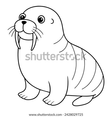 Vector cartoon cute Walrus coloring page for kids