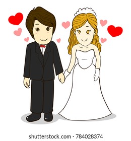vector cartoon cute wedding couple with heart symbols effect