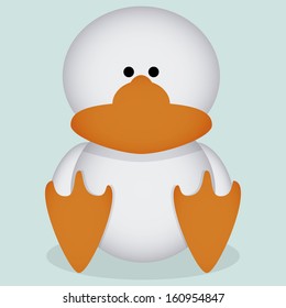 Vector Cartoon Cute White Duck Sitting Isolated