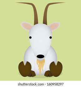 Vector Cartoon Cute White Goat Sitting Isolated