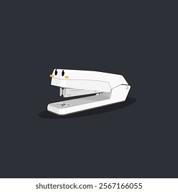 vector cartoon cute white staple who is happy by biting the paper