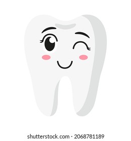 Vector cartoon cute wink characters of tooth. Children's dental concept.