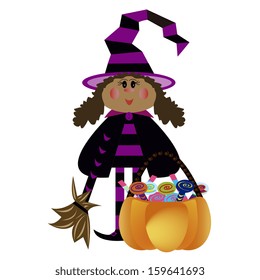 Vector Cartoon Cute Witch African American isolated