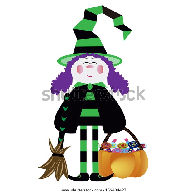 Vector Cartoon Cute Witch Purple Hair Stock Vector Royalty Free