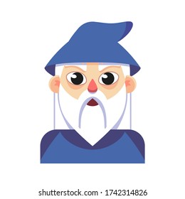 Vector Cartoon Cute Wizard Character Icon Isolated