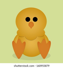 Vector Cartoon Cute Yellow Chick Sitting Isolated