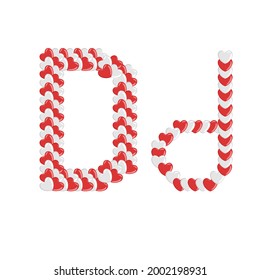 Vector cartoon of "D" alphabet letter in the shape of love. Cartoon doodle kawaii style. Cute alphabet for banners, invitations, greeting valentine's day