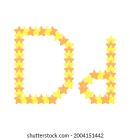 Vector cartoon of "D" alphabet letter in the shape of star. Cartoon doodle kawaii style. Cute alphabet letter for kids design inscription