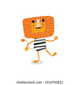 Vector cartoon dancing lion. African animal.
