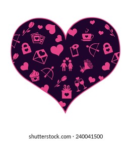 Vector Cartoon Dark Heart with Pink Pattern Fill for Valentines Day