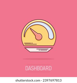 Vector cartoon dashboard icon in comic style. Level meter sign illustration pictogram. Speed business splash effect concept.