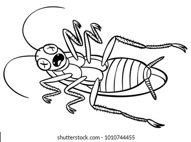 Vector Cartoon Dead Cockroach Laying Down Line Art