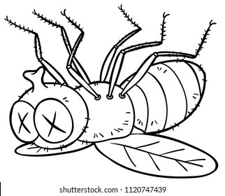 Vector Cartoon Dead Fly Line Art