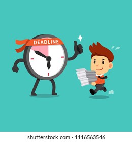 Vector cartoon deadline clock character and a businessman for design.