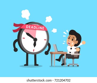 Vector cartoon deadline clock character and businessman