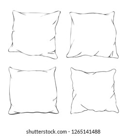 Vector cartoon decorative pillows. Hand drawn set of decorative pillows. Doodle illustration