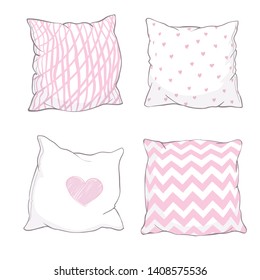 Vector cartoon decorative pillows. Hand drawn set. Doodle illustration.