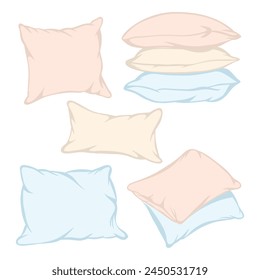 Vector cartoon decorative pillows. Hand drawn set of decorative pillows. Flat design