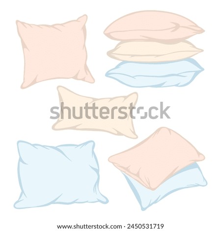 Vector cartoon decorative pillows. Hand drawn set of decorative pillows. Flat design