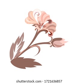 Vector cartoon decorative tropical flower in pastel colors of flesh color, element for decoration, tattoo, scrapbook. Drawing horn plan isolated on a white background.