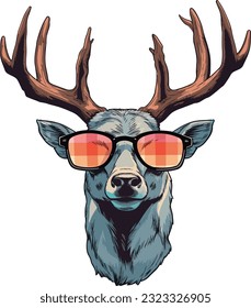 Vector cartoon deer wear sunglass illustration