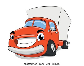 vector cartoon delivery cargo truck. Red car delivery. Isolate.