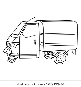 Vector cartoon delivery scooter. Outline doodle illustration