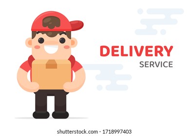 Vector cartoon delivery staff who carried a box with a happy delivery.