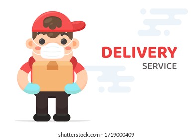 Vector cartoon delivery staff who carried a box with a happy delivery.