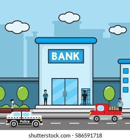 Vector cartoon design : Bank building in city space .