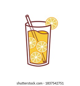 Vector cartoon design flat illustration of a glass of lemon juice with lemon slices