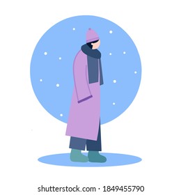Diseño de caricaturas vectoriales ilustración plana de una mujer camina en invierno con ropa gruesa