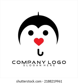 Vector cartoon design logo with smiling kid concept. Umbrella and heart icon.