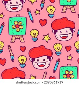 Vector cartoon design pattern of a painter