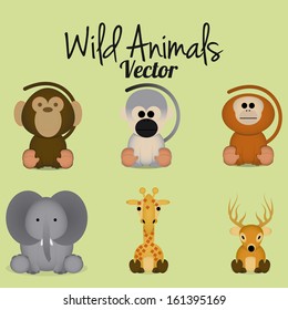 Vector Cartoon Different Cute Wild Animals Isolated