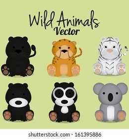Vector Cartoon Different Cute Wild Animals Isolated