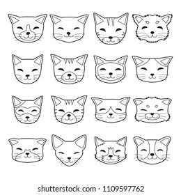 Vector cartoon different type cat faces for design.