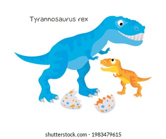 Vektorgrafik-Dinosaurier mit Baby einzeln auf weißem Hintergrund. Tyranosaurus rex.