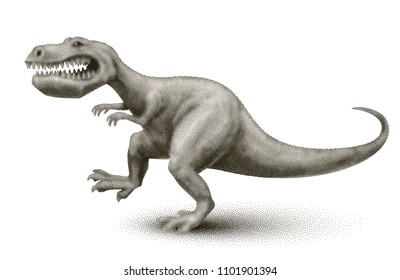 Vector cartoon dinosaur painted in engraving style. Eps8. RGB. Global colors