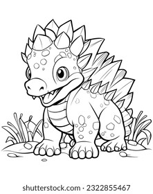 
Vector cartoon dinosaur stegosaurus coloring page design